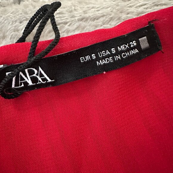 Zara Red Midi Maxi Pleated Bell Sleeve Dress Women's SMALL - Picture 4 of 8
